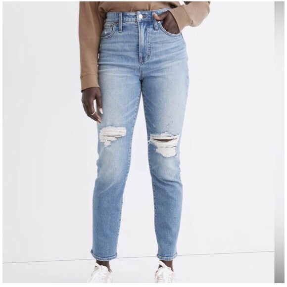 Madewell 26 Curvy Perfect Vintage Distressed Ripped Jeans High Waist Blue #NC352 - Picture 3 of 13